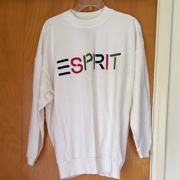 Esprit White Crewneck Sweater with Multicolor Logo - Picture 1 of 6